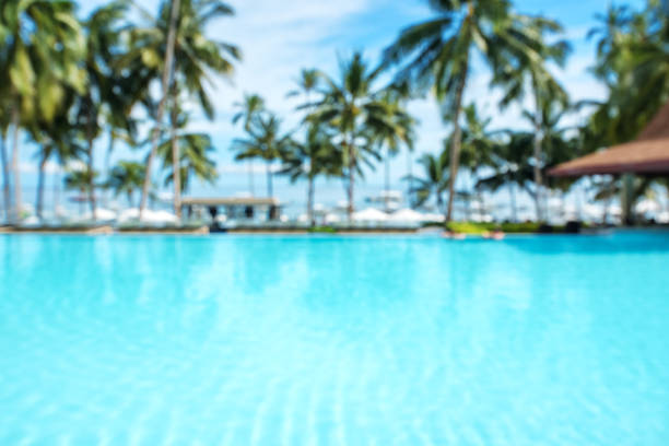istock Tropical swimming pool blurred abstract background 681063104