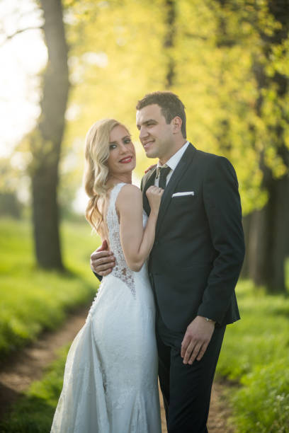 istock Bride and bridegroom portrait in forest 681083558