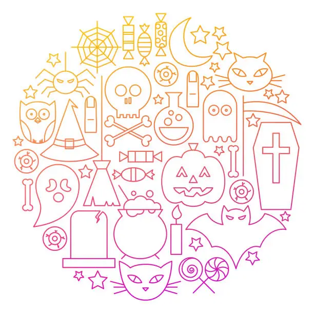 Vector illustration of Halloween Line Icon Circle Design