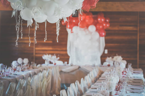 istock Wedding Birthday Reception Decoration, Chairs, Tables and Flowers 681119262