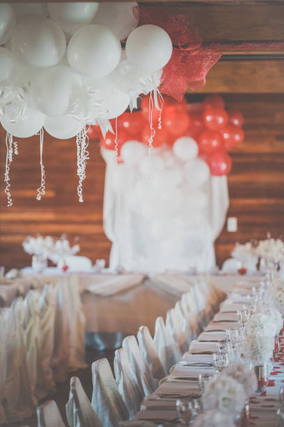 istock Wedding Birthday Reception Decoration, Chairs, Tables and Flowers 681119266