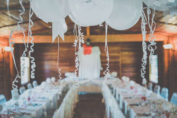 istock Wedding Birthday Reception Decoration, Chairs, Tables and Flowers 681119556