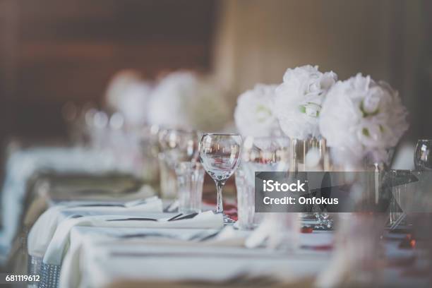Wedding Birthday Reception Decoration Chairs Tables And Flowers Stock Photo - Download Image Now