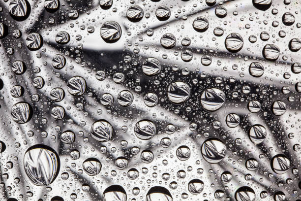 istock Abstract lines through drops of water on a glass 681143820