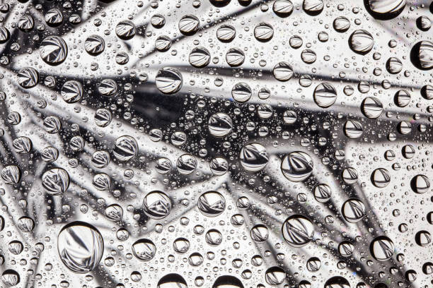 istock Abstract lines through drops of water on a glass 681143954