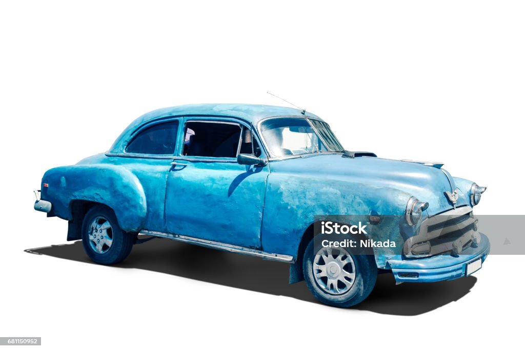 Old American car on white Background with clipping Path 1959 Stock Photo