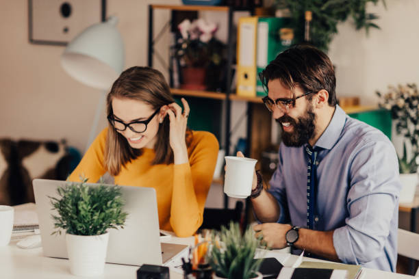 istock Cheerful atmosphere between the two colleagues 681154388