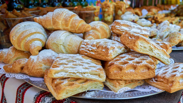 istock Puff pastry with stuffing and croissants 681156220