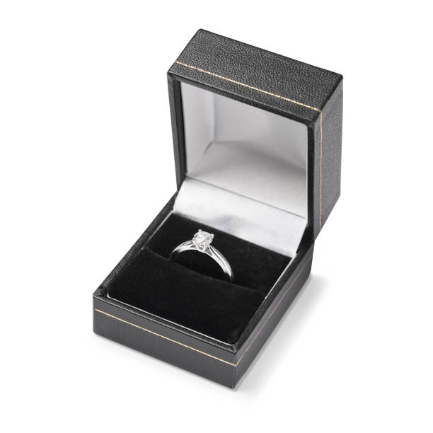istock Single diamond solitaire engagement ring in black leather box 681161580