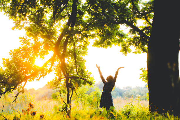 Young woman hiking in the nature in summer. Ancient Erythrae Town, Cesme, Izmir, Turkey