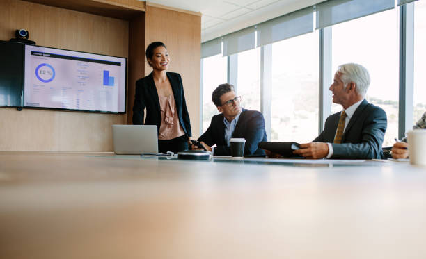 istock Business people sitting at corporate meeting 681168802