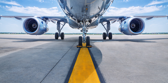 close up from turbines of an airplane