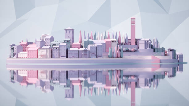 istock Mini toy Old city down town on small iland, 3d rendering 681170446