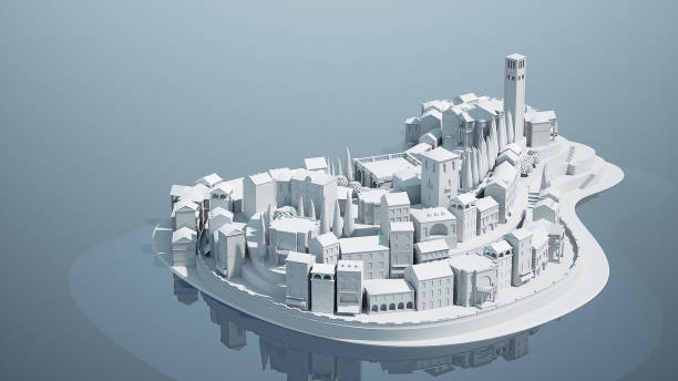 istock Mini toy Old city down town on small iland, 3d rendering 681171272