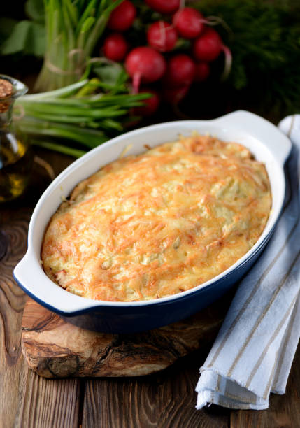 istock Potato casserole with chicken breast, mushrooms, onion and cheese. 681186154