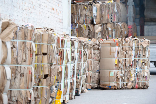 vieux papiers sont recueillies et emballé pour le recyclage. carton et recyclage du papier. - paper paper mill mill factory photos et images de collection