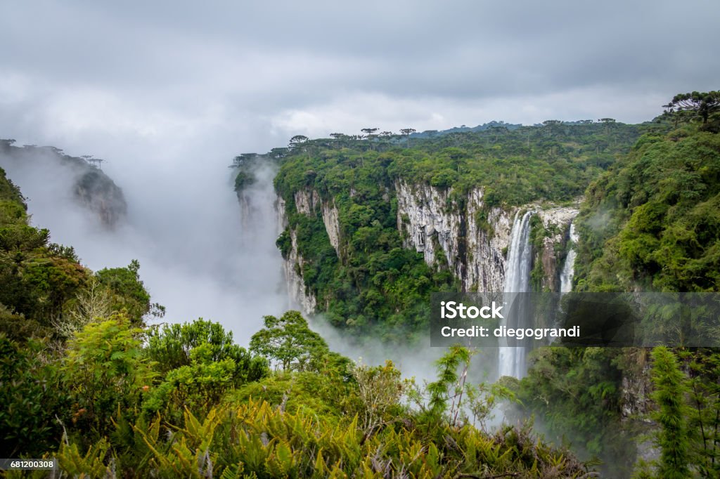 Cascade du Canyon Itaimbezinho avec brouillard dans le Parc National de Aparados da Serra - Cambara do Sul, Rio Grande do Sul, Brésil - Photo de État du Rio Grande do Sul libre de droits