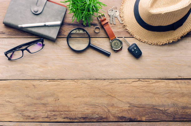 istock Travel accessories for trip on wood 681208184