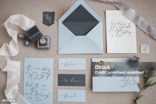 Wedding Decor And Calligraphy Stock Photo - Download Image Now - Wedding, Calligraphy, RSVP