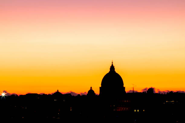 istock Panorama view of Rome at sunset with St Peter Cathedral 681233290