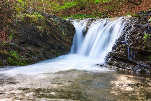 istock Landscape of river in mountains  and small waterfall. 681235882