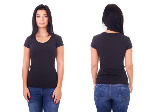 istock Black t-shirt on a young woman template 681257720