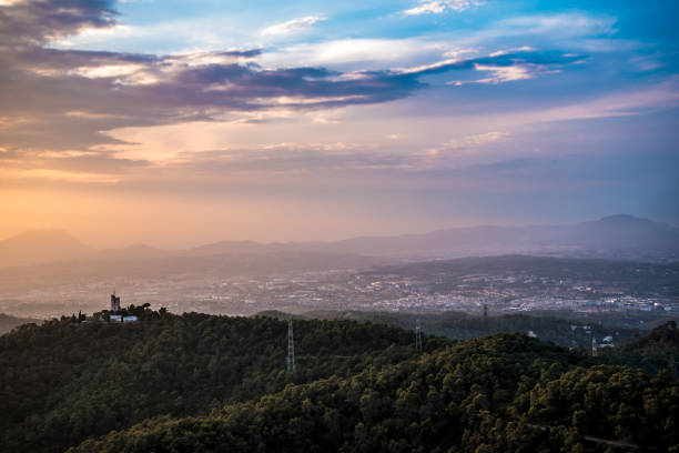 Sunset from Mountain Tibidado in Barcelona stock photo