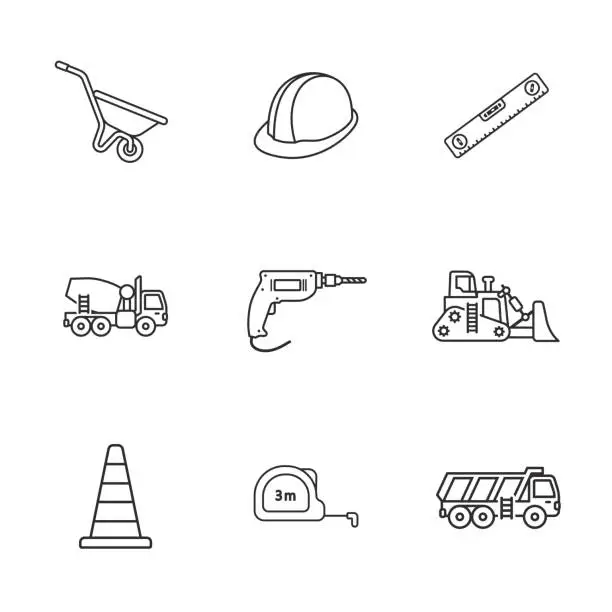 Vector illustration of nine under construction icons