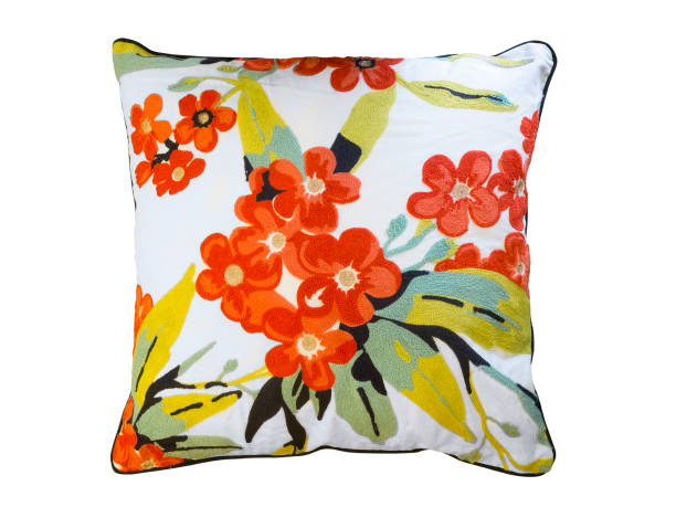 decorative floral throw pillow. - pillow cushion embroidery homewares imagens e fotografias de stock