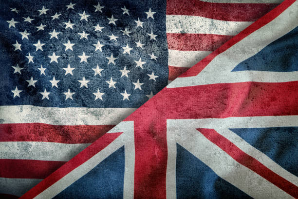 미국과 영국 혼합된 플래그입니다. 유니온 잭 플래그입니다. 미국과 영국에의 대각선 분할. - diagonally 뉴스 사진 이미지