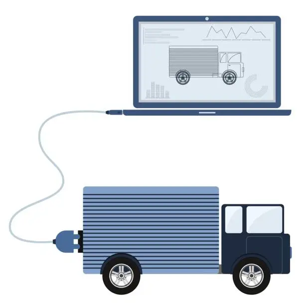 Vector illustration of Truck automation using laptop