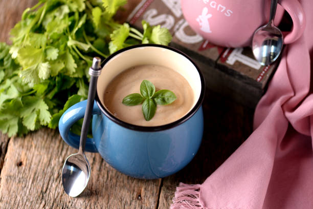 istock Chicken cream soup with cheese in mug. 681317642