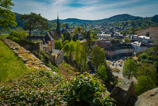 view to church and city Saarburg in Germany