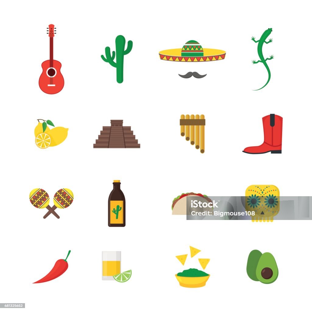 Ilustración de Dibujos Animados Cultura Mexicana Color Iconos Conjunto  Vector De y más Vectores Libres de Derechos de Alimento - iStock