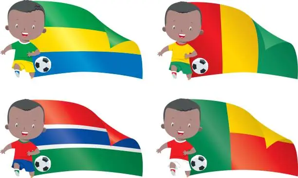 Vector illustration of World flags and children soccer
