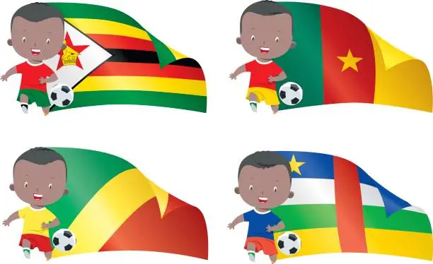 Vector illustration of World flags and children soccer