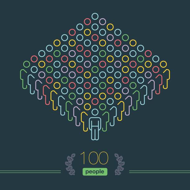 ilustrações, clipart, desenhos animados e ícones de 100 pessoas - pixel perfeito infográfico - líder de equipe masculino - infographic success business meeting