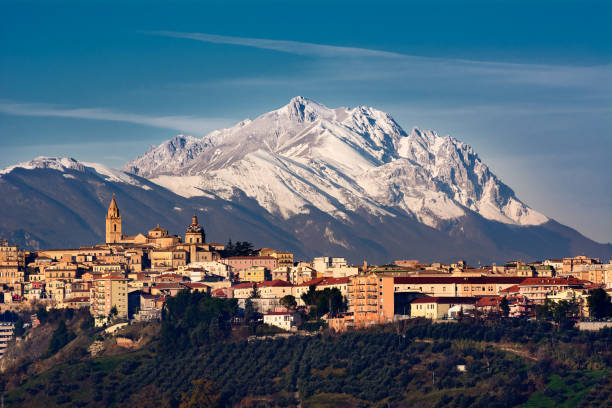 The city of Chieti and behind the mountain of Gran Sasso The city of Chieti and behind the mountain of Gran Sasso chieti stock pictures, royalty-free photos & images