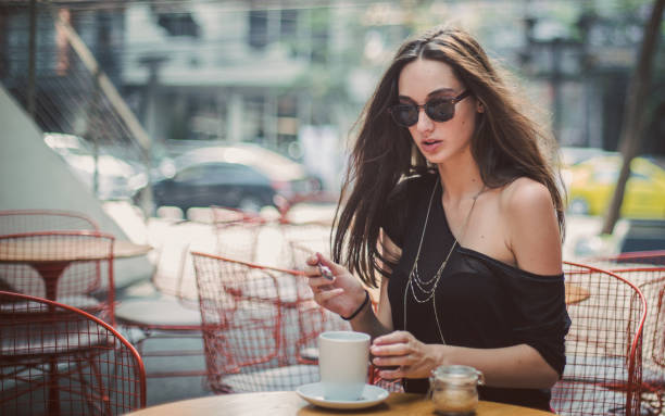 Girl drinking tea in cafe