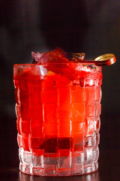 istock Cocktails or lemonade red (cherry, strawberry, raspberry) on dark table. 681375694