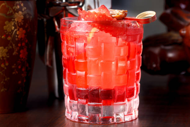 istock Cocktails or lemonade red (cherry, strawberry, raspberry) on dark table. 681375930