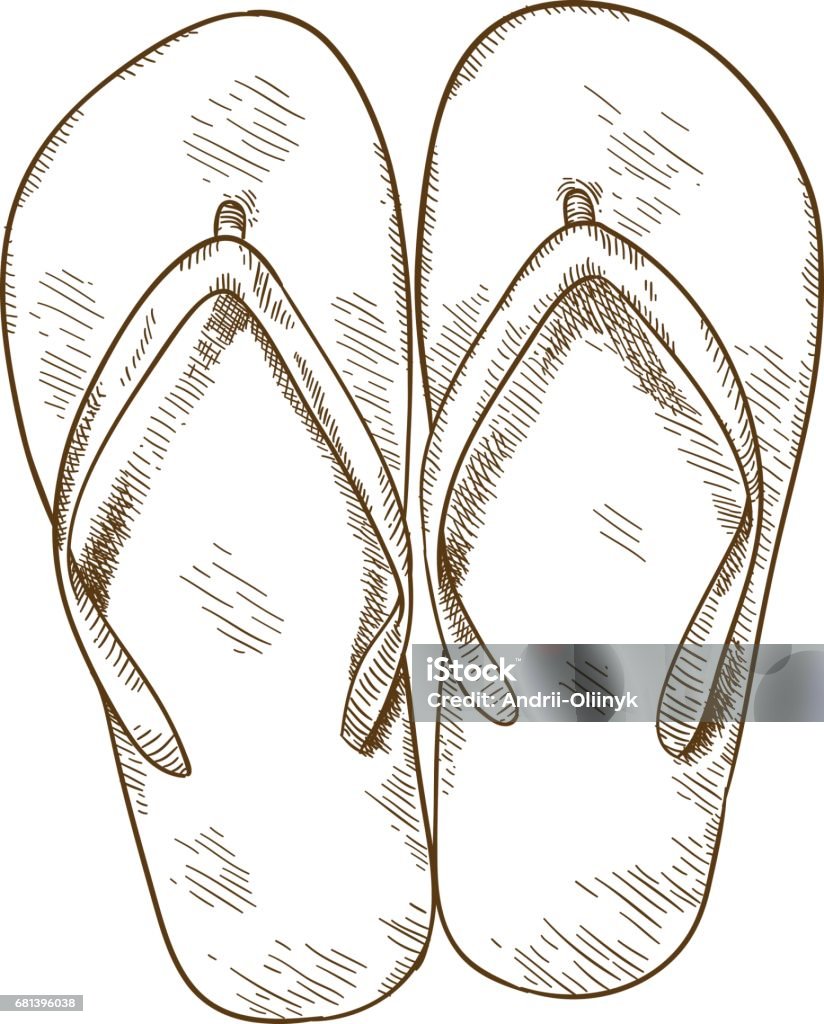 engraving illustration of flip-flops Vector antique engraving illustration of flip-flops isolated on white background Flip-Flop stock vector