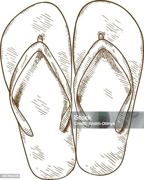 Engraving Illustration Of Flipflops Stock Illustration - Download Image Now - Flip-Flop, Slipper, Old-fashioned