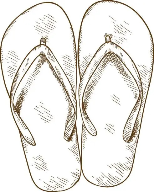 Vector illustration of engraving illustration of flip-flops