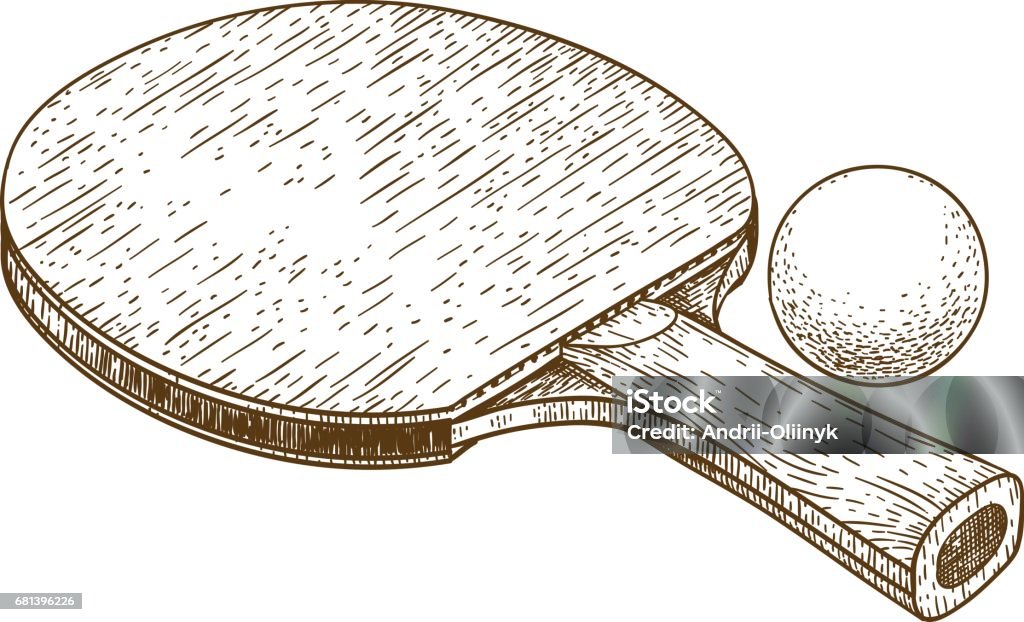 grabado de la ilustración de la raqueta de ping pong tenis de mesa y la bola - arte vectorial de Tenis de mesa libre de derechos