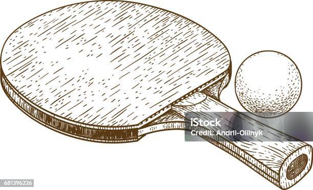 Ilustración de Grabado De La Ilustración De La Raqueta De Ping Pong Tenis De Mesa Y La Bola y más Vectores Libres de Derechos de Tenis de mesa