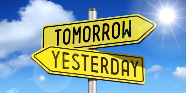 istock Tomorrow, yesterday - yellow road-sign 681406458