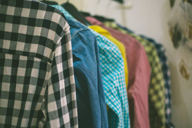 istock color linen shirts on hangers 681407136