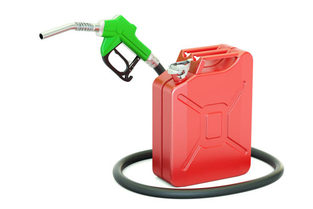 istock fuel pump nozzle with jerrycan, 3D rendering isolated on white background 681413634