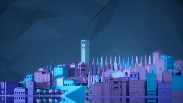istock Mini toy Old city down town on small iland, 3d rendering 681469806